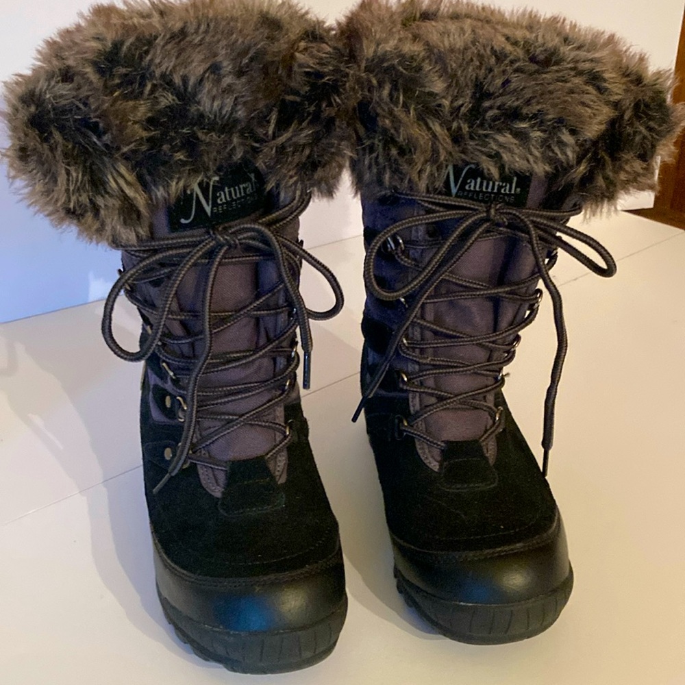 Natural Reflections Quilted Canvas and Suede Boot with Faux Fur Trim